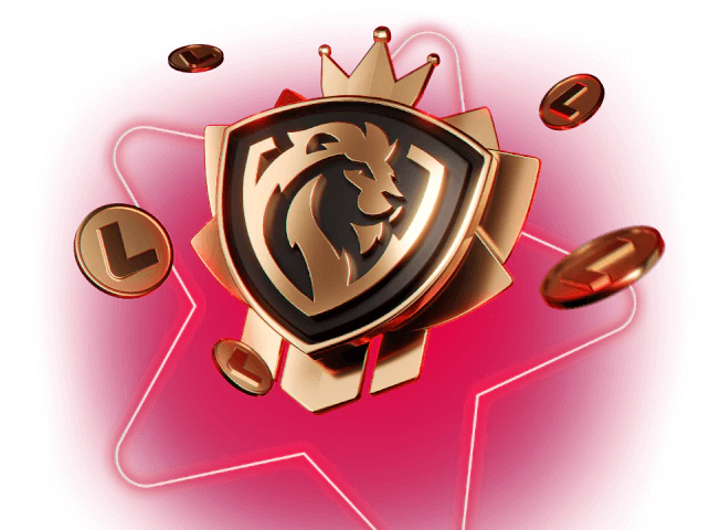 Gold LEON lion crest emblem surrounded by gold coins