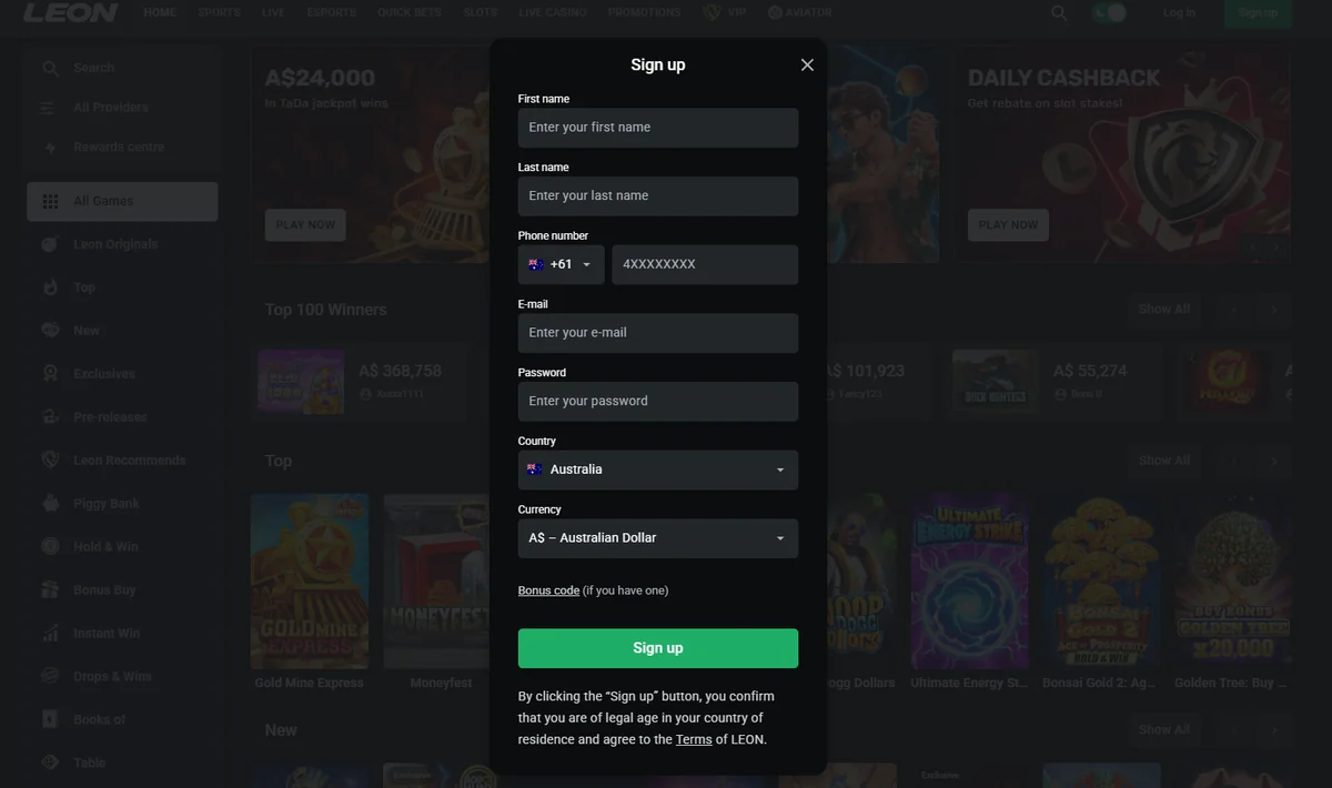 LEON Casino Registration