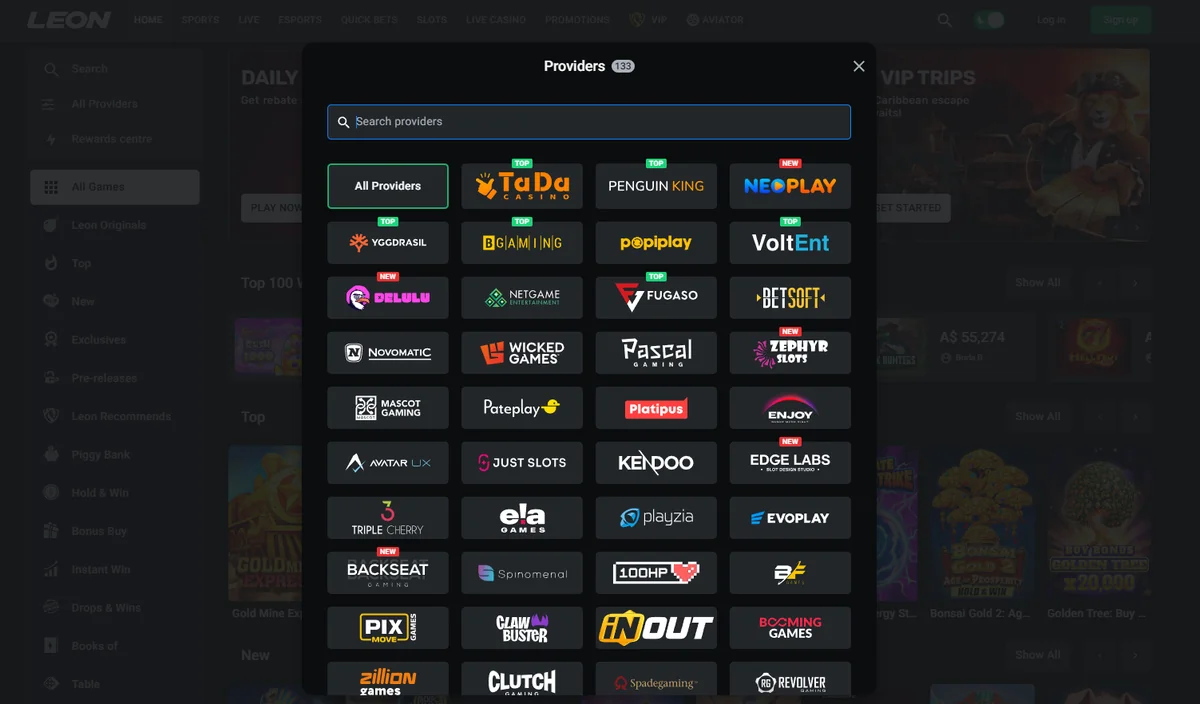 Providers at LEON Casino Australia